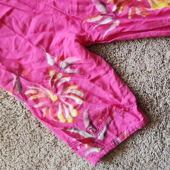 Island planet smocked tropical tie top M L - Picture 3 of 9